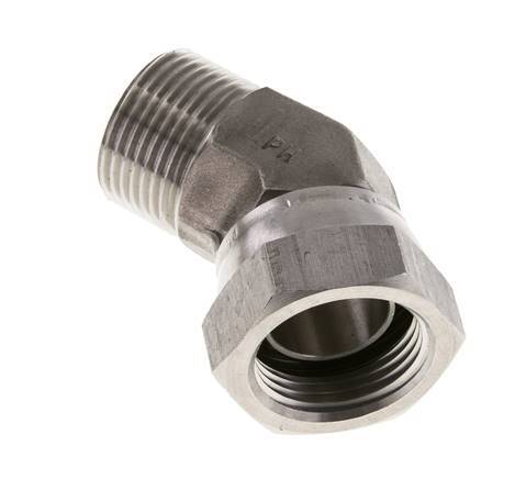 45deg Angled Fitting G1'' Female x Male High Pressure Stainless Steel 60° Cone 150bar (2107.5psi) Hydraulic
