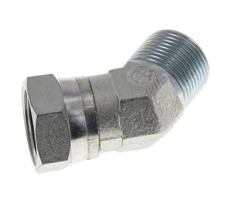 45deg Angled Fitting G1'' Female x Male High Pressure Steel 60° Cone 150bar (2107.5psi) Hydraulic
