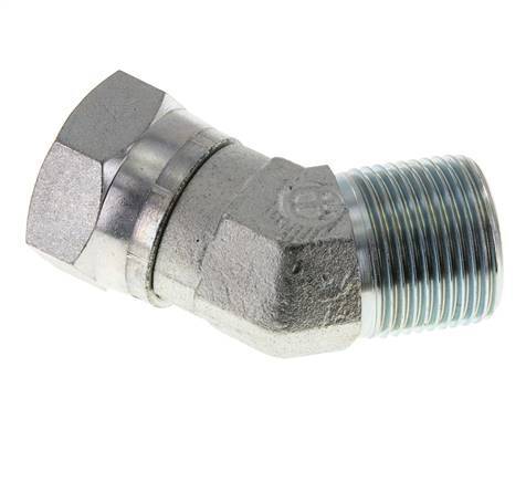 45deg Angled Fitting G1'' Female x Male High Pressure Steel 60° Cone 150bar (2107.5psi) Hydraulic