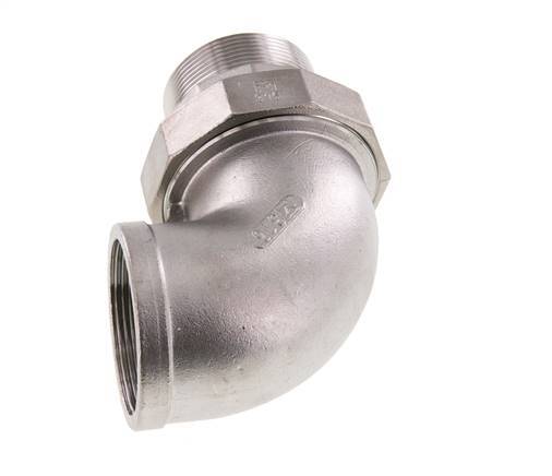 90deg Angled Union Connector 2'' Male R x Female Rp Stainless Steel Flat Seal PTFE 16bar (224.8psi)
