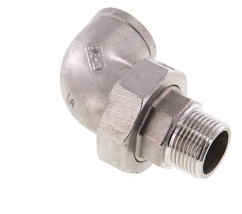 90deg Angled Union Connector 3/4'' Male R x Female Rp Stainless Steel Flat Seal PTFE 16bar (224.8psi)