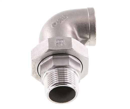 90deg Angled Union Connector 1'' Male R x Female Rp Stainless Steel Flat Seal PTFE 16bar (224.8psi)