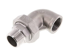 90deg Angled Union Connector 1'' Male R x Female Rp Stainless Steel Flat Seal PTFE 16bar (224.8psi)