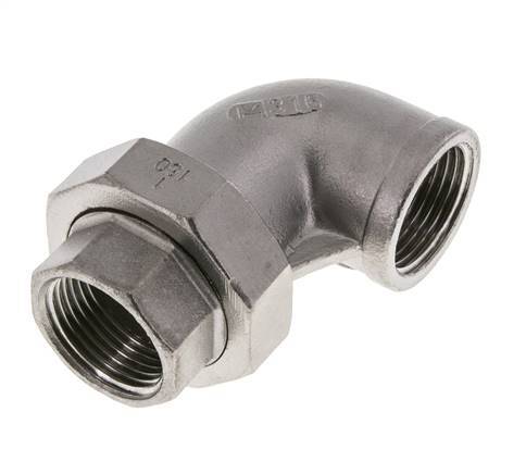 90deg Angled Union Connector Rp1'' Female Stainless Steel Flat Seal PTFE 16bar (224.8psi)