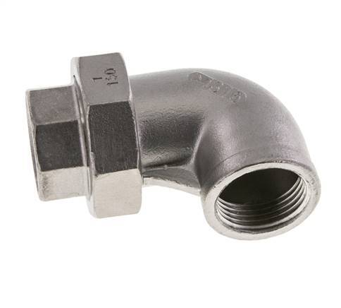 90deg Angled Union Connector Rp1'' Female Stainless Steel Flat Seal PTFE 16bar (224.8psi)
