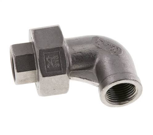90deg Angled Union Connector Rp3/8'' Female Stainless Steel Flat Seal PTFE 16bar (224.8psi)