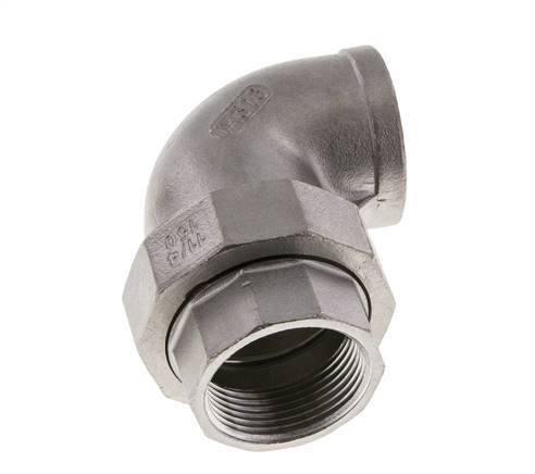 90deg Angled Union Connector Rp1 1/4'' Female Stainless Steel Flat Seal PTFE 16bar (224.8psi)