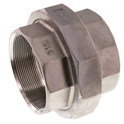 Union Straight Connector Rp3'' Female Stainless Steel Flat Seal PTFE 16bar (224.8psi)