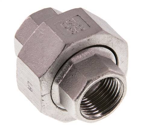 Union Straight Connector Rp3/8'' Female Stainless Steel Flat Seal PTFE 16bar (224.8psi)
