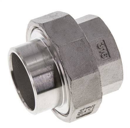 Union Straight Connector Rp1 1/4'' Female x 42.4mm Weld End Stainless Steel Conical Seal 16bar (224.8psi)