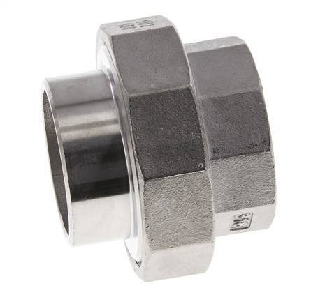 Union Straight Connector Rp1 1/2'' Female x 48.3mm Weld End Stainless Steel Flat Seal PTFE 150bar (2107.5psi)