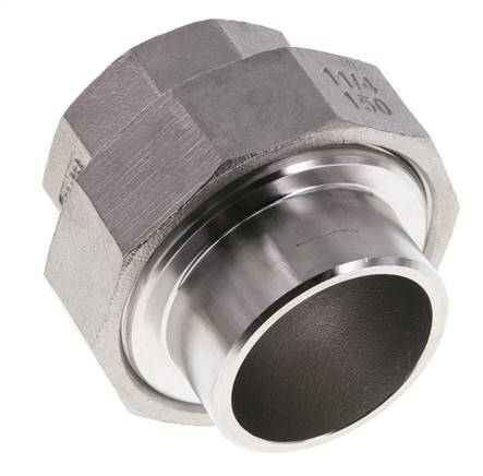 Union Straight Connector Rp1 1/4'' Female x 42.4mm Weld End Stainless Steel Flat Seal PTFE 150bar (2107.5psi)