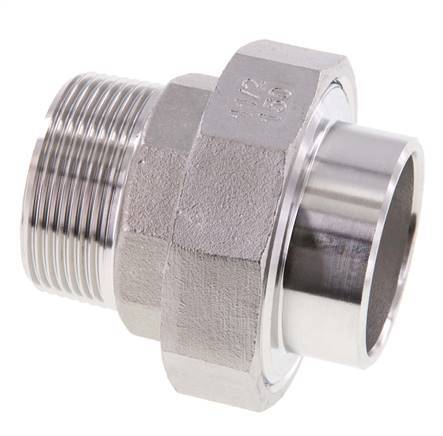Union Straight Connector R1 1/2'' Male x 48.3mm Weld End Stainless Steel Conical Seal 16bar (224.8psi)