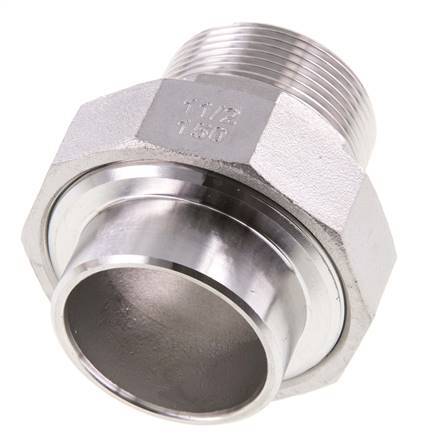 Union Straight Connector R1 1/2'' Male x 48.3mm Weld End Stainless Steel Conical Seal 16bar (224.8psi)