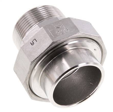 Union Straight Connector R1 1/2'' Male x 48.3mm Weld End Stainless Steel Flat Seal PTFE 16bar (224.8psi)