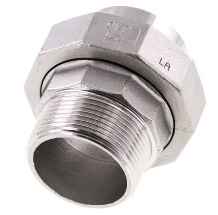 Union Straight Connector R1 1/2'' Male x 48.3mm Weld End Stainless Steel Flat Seal PTFE 16bar (224.8psi)