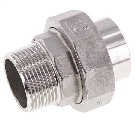 Union Straight Connector R1 1/4'' Male x 42.4mm Weld End Stainless Steel Flat Seal PTFE 16bar (224.8psi)
