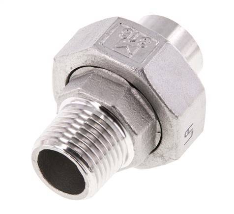 Union Straight Connector R1/2'' Male x 21.3mm Weld End Stainless Steel Flat Seal PTFE 16bar (224.8psi)