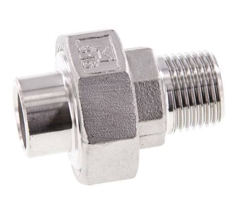 Union Straight Connector R1/2'' Male x 21.3mm Weld End Stainless Steel Flat Seal PTFE 16bar (224.8psi)