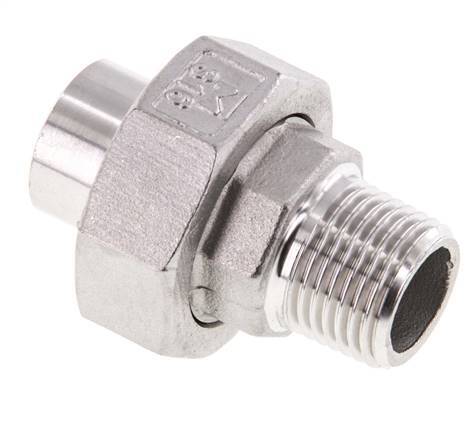 Union Straight Connector R1/2'' Male x 21.3mm Weld End Stainless Steel Flat Seal PTFE 16bar (224.8psi)
