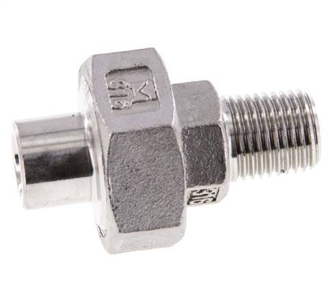 Union Straight Connector R1/4'' Male x 13.5mm Weld End Stainless Steel Flat Seal PTFE 16bar (224.8psi)