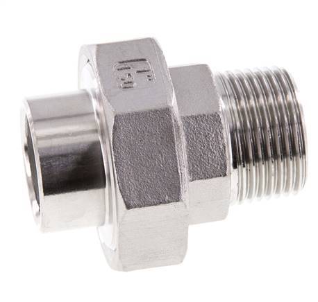 Union Straight Connector R1'' Male x 33.7mm Weld End Stainless Steel Flat Seal PTFE 16bar (224.8psi)