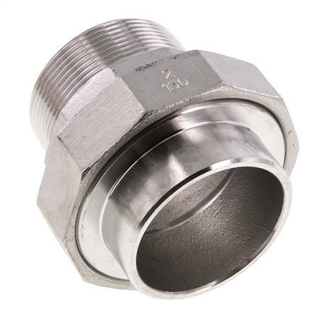 Union Straight Connector R2'' Male x 60.3mm Weld End Stainless Steel Flat Seal PTFE 16bar (224.8psi)