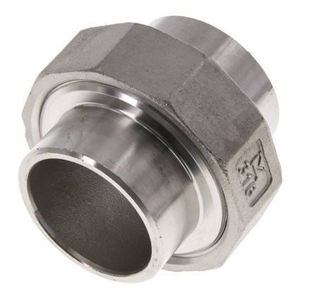 Union Straight Connector 42.4mm Weld End Stainless Steel Conical Seal 16bar (224.8psi)