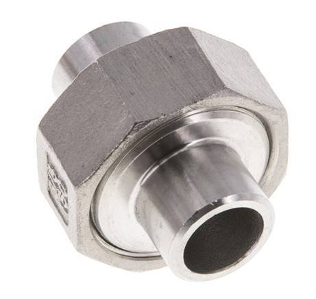 Union Straight Connector 17.2mm Weld End Stainless Steel Flat Seal PTFE 16bar (224.8psi)