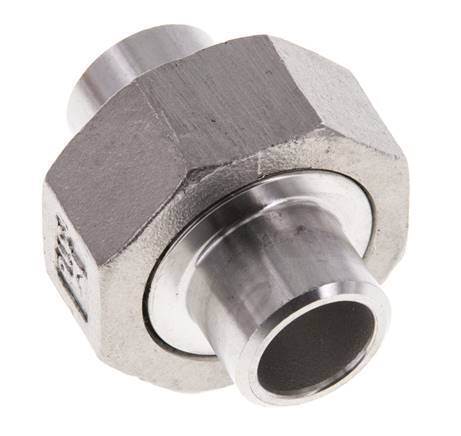 Union Straight Connector 17.2mm Weld End Stainless Steel Flat Seal PTFE 16bar (224.8psi)