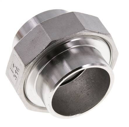 Union Straight Connector 48.3mm Weld End Stainless Steel Flat Seal PTFE 16bar (224.8psi)
