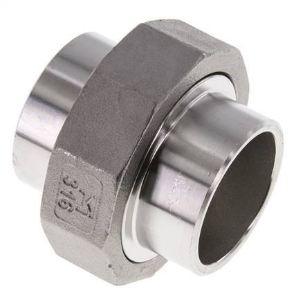 Union Straight Connector 42.4mm Weld End Stainless Steel Flat Seal PTFE 16bar (224.8psi)