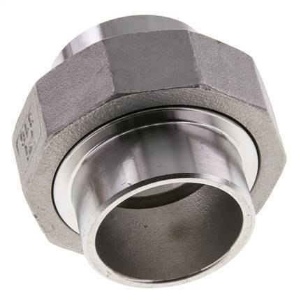 Union Straight Connector 42.4mm Weld End Stainless Steel Flat Seal PTFE 16bar (224.8psi)