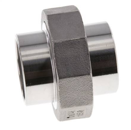 Union Straight Connector 42.4mm Weld End Stainless Steel Flat Seal PTFE 16bar (224.8psi)