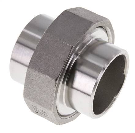 Union Straight Connector 42.4mm Weld End Stainless Steel Flat Seal PTFE 16bar (224.8psi)