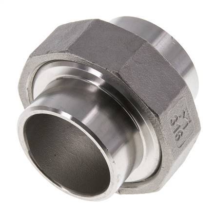 Union Straight Connector 42.4mm Weld End Stainless Steel Flat Seal PTFE 16bar (224.8psi)