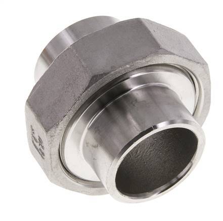 Union Straight Connector 33.7mm Weld End Stainless Steel Flat Seal PTFE 16bar (224.8psi)