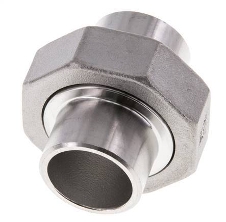 Union Straight Connector 26.9mm Weld End Stainless Steel Flat Seal PTFE 16bar (224.8psi)