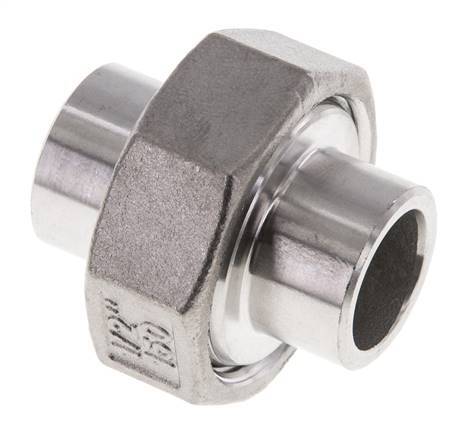 Union Straight Connector 21.3mm Weld End Stainless Steel Flat Seal PTFE 16bar (224.8psi)