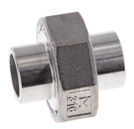 Union Straight Connector 21.3mm Weld End Stainless Steel Flat Seal PTFE 16bar (224.8psi)