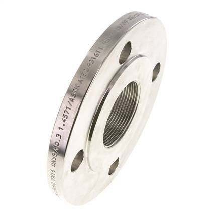 Threaded Flange DN50-PN16 Rp 2'' Stainless Steel 1.4571 DIN 2566 And EN 1092-1 (Type 13)