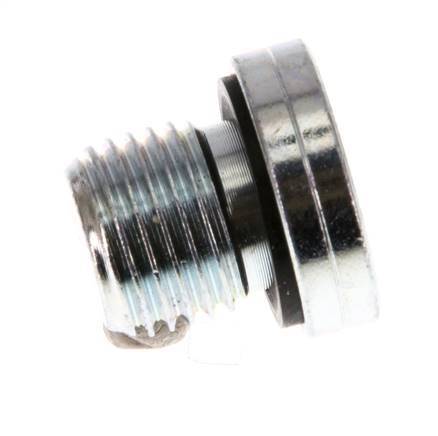 G 1/4'' Male Zinc plated Steel Closing plug with Inner Hex and NBR seal 400 Bar [5 Pieces]