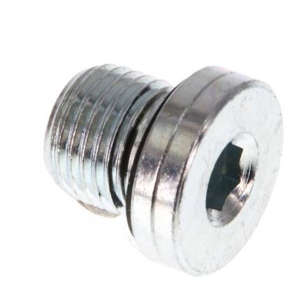 G 1/4'' Male Zinc plated Steel Closing plug with Inner Hex and NBR seal 400 Bar [5 Pieces]