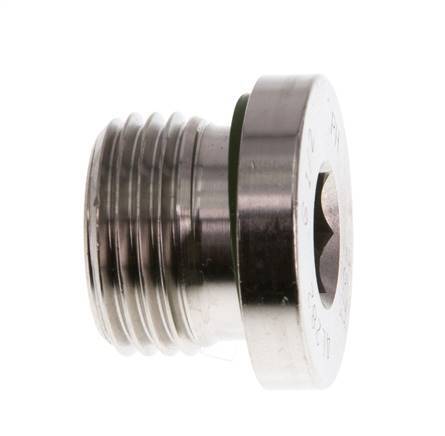 G 1/2'' Male Stainless steel Closing plug with Inner Hex and FKM Seal 400 Bar