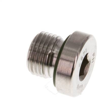 G 1/8'' Male Stainless steel Closing plug with Inner Hex and FKM Seal 400 Bar