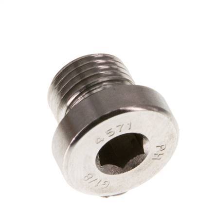 G 1/8'' Male Stainless steel Closing plug with Inner Hex and FKM Seal 400 Bar