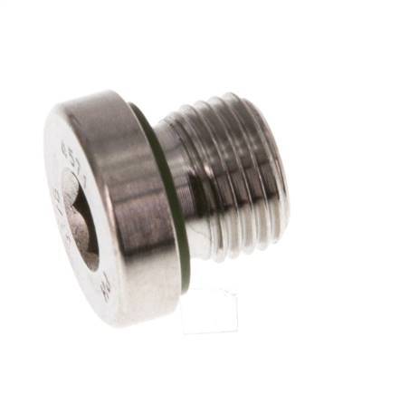 G 1/8'' Male Stainless steel Closing plug with Inner Hex and FKM Seal 400 Bar