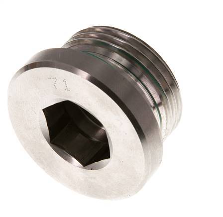 G 1'' Male Stainless steel Closing plug with Inner Hex and FKM Seal 400 Bar