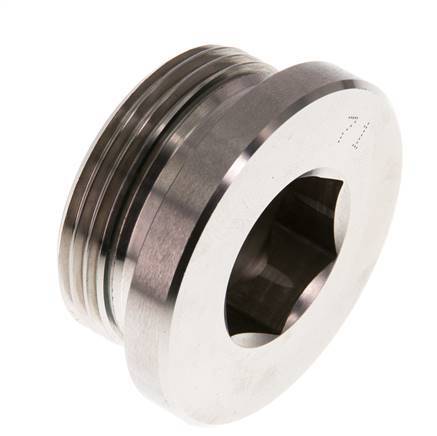 G 1 1/4'' Male Stainless steel Closing plug with Inner Hex and FKM Seal 250 Bar