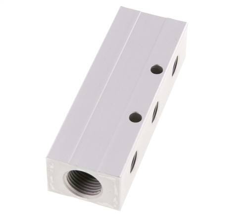 2xG 1/2'' x 3xG 1/4'' Aluminium Distributor Block One-sided 16 Bar